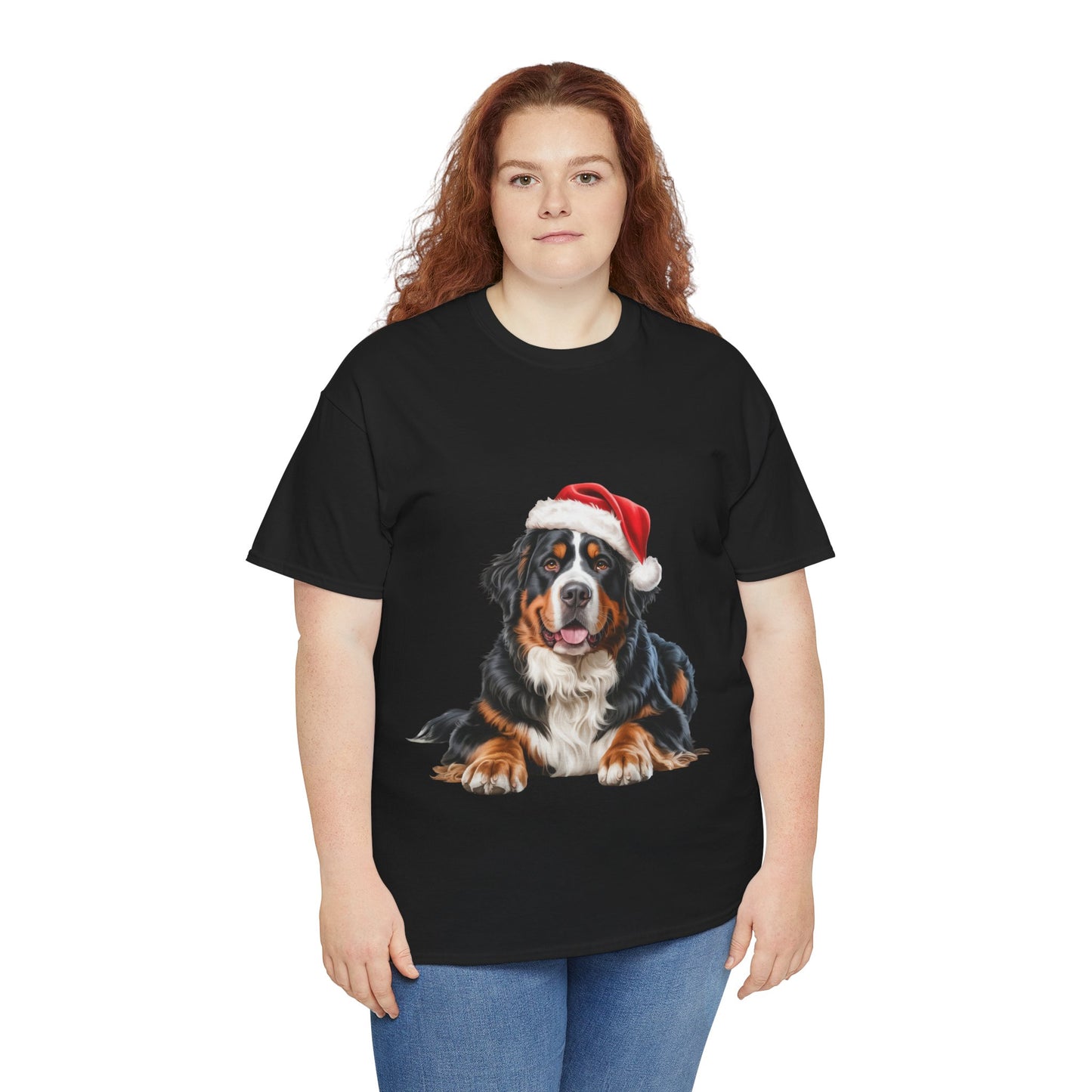 Custom Bernese Mountain Dog in Christmas hat.