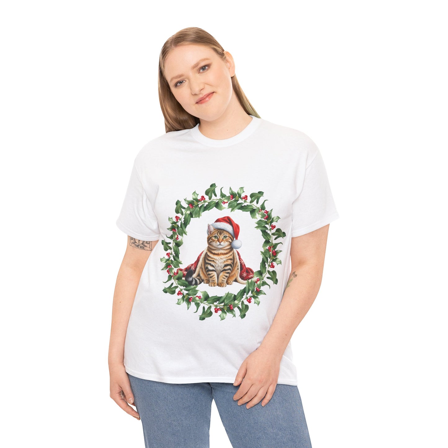 Tabby cat Christmas wreath T-Shirt, Festive tabby Cat Christmas Tee, Cute Pet Lover Shirt, Holiday Apparel, Great Gift for Pet Owners