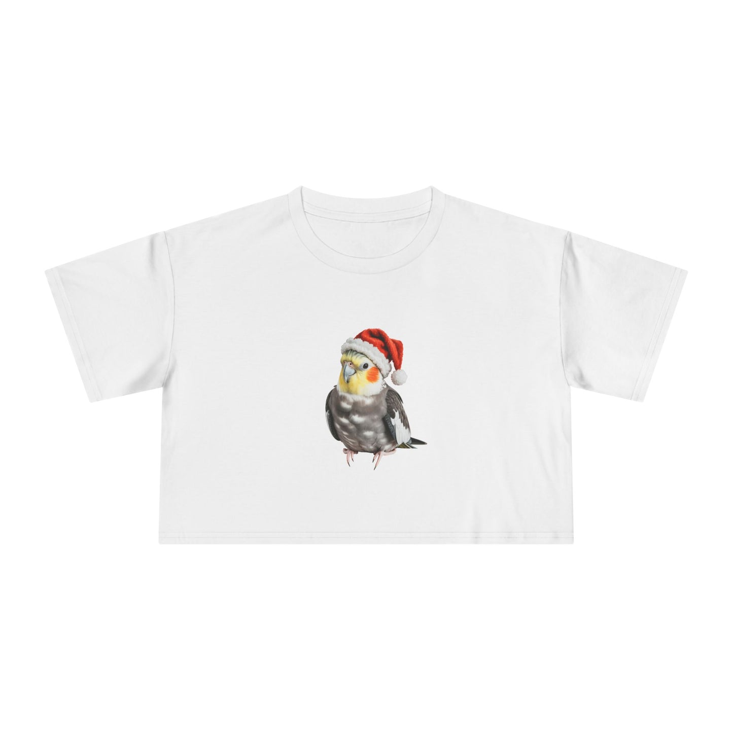 Crop Tee — Cute Cockatiel Wearing Santa Hat Christmas Top