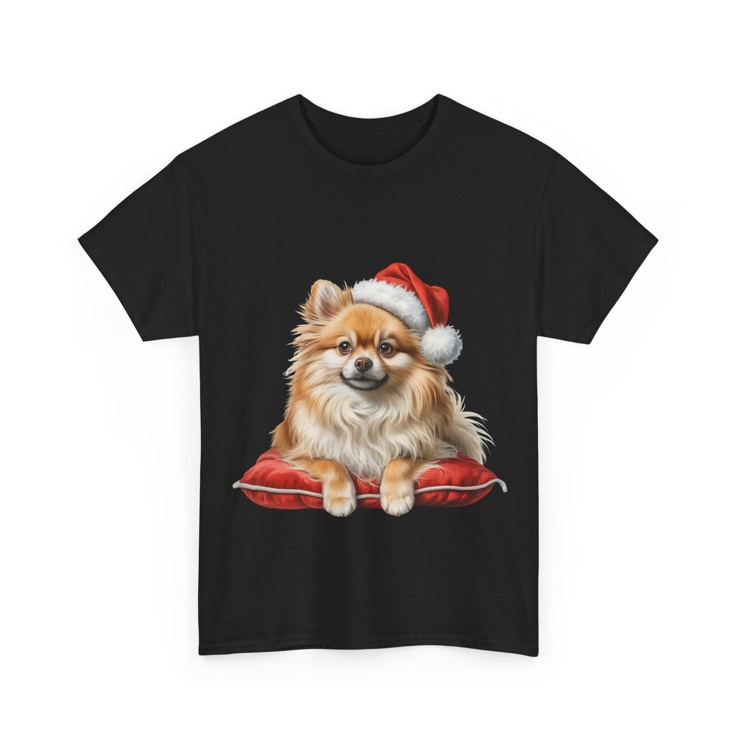 Pomeranian on a cushion Christmas Tee, Cute Pet Lover Shirt, Holiday Apparel, Great Gift for Dog Owners