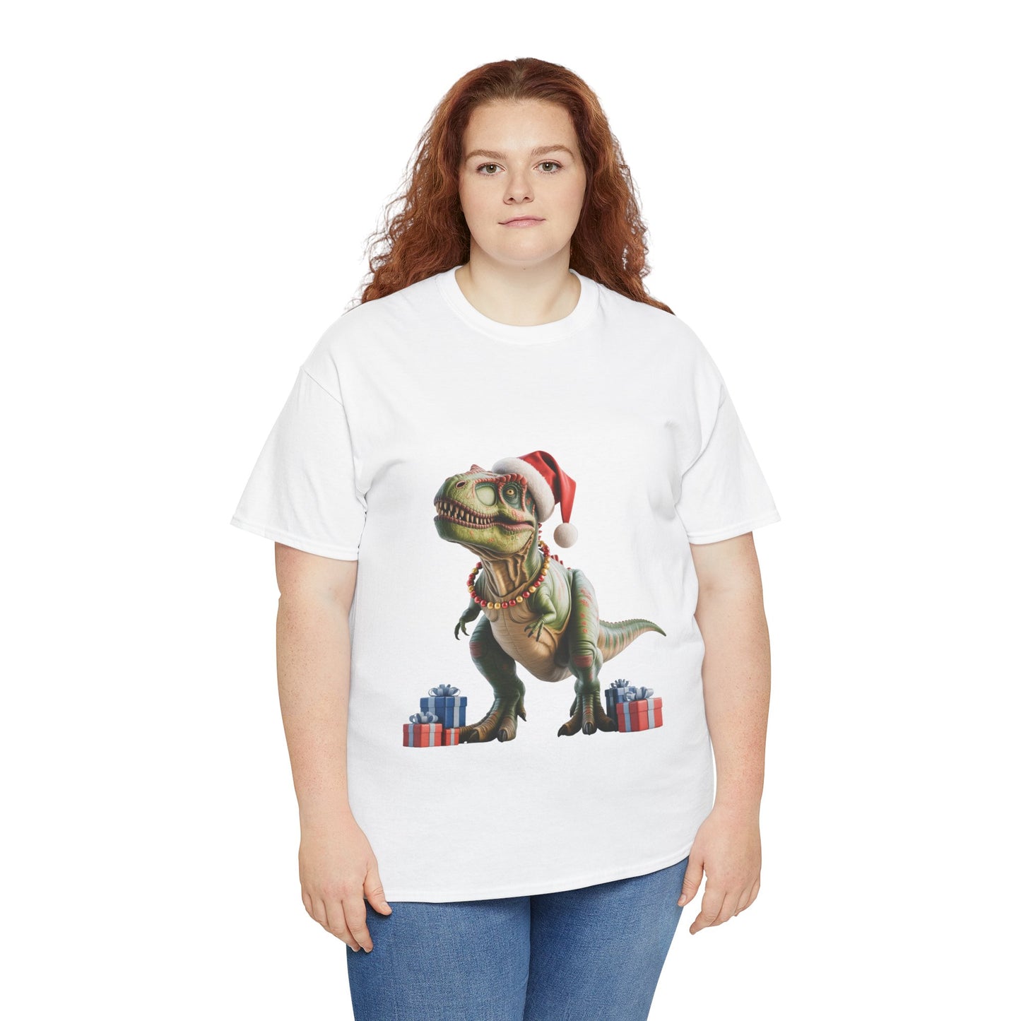 Christmas T-Rex T-Shirt — Festive T-Rex in Santa Hat with Presents