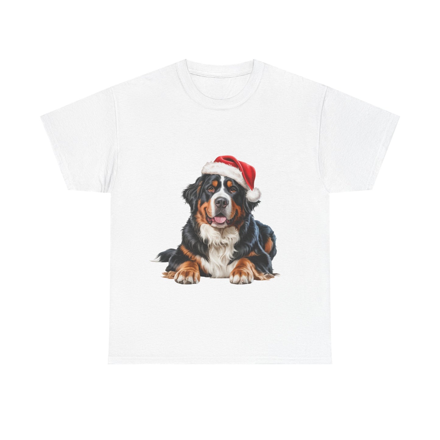 Custom Bernese Mountain Dog in Christmas hat.