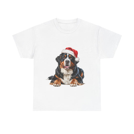 Custom Bernese Mountain Dog in Christmas hat.