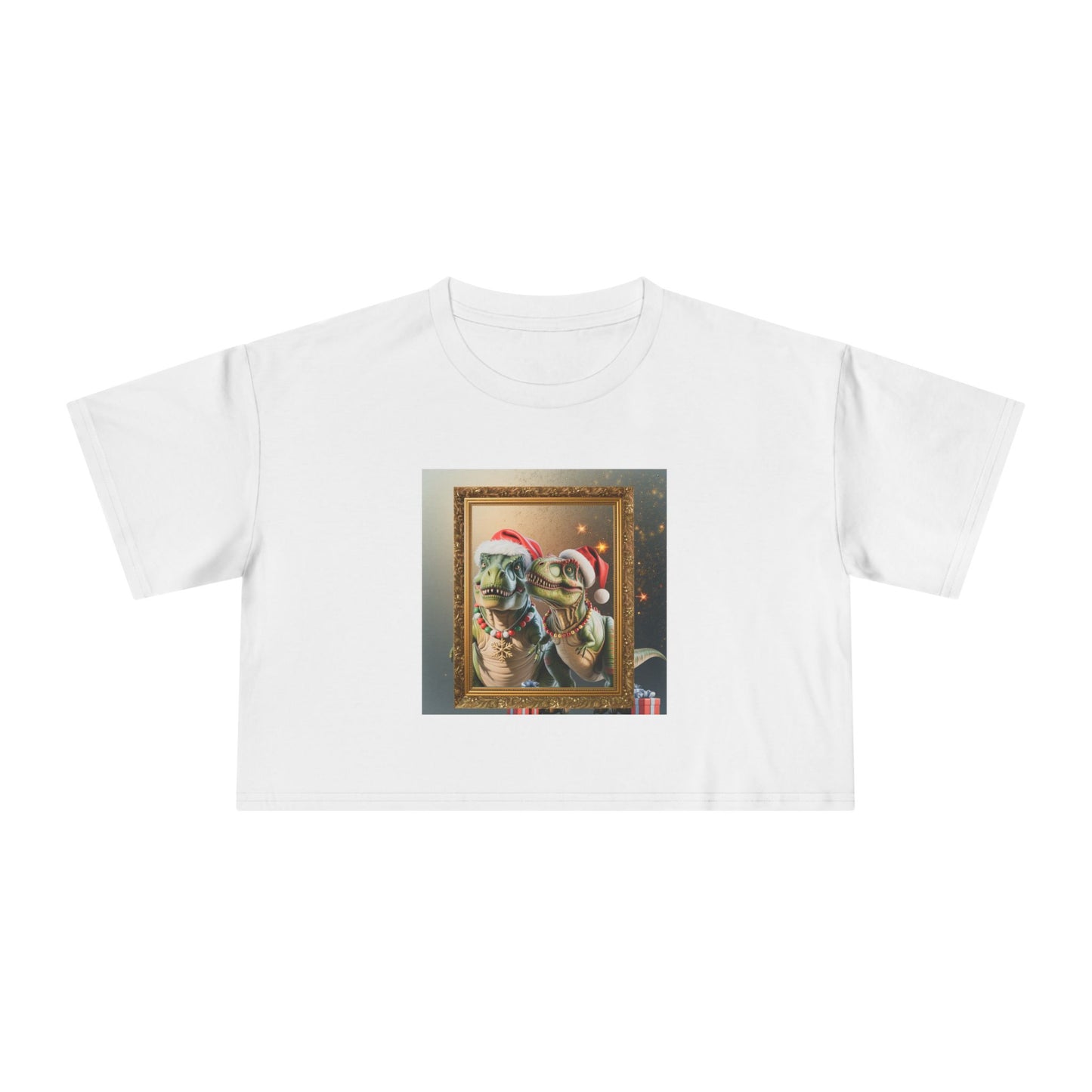 Christmas Mr & Mrs T- Rex Dinosaur Crop Tee — Festive Pet Portrait Holiday Shirt