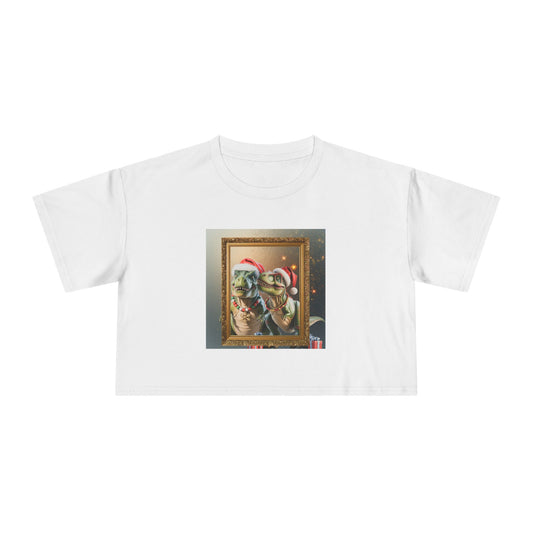 Christmas Mr & Mrs T- Rex Dinosaur Crop Tee — Festive Pet Portrait Holiday Shirt