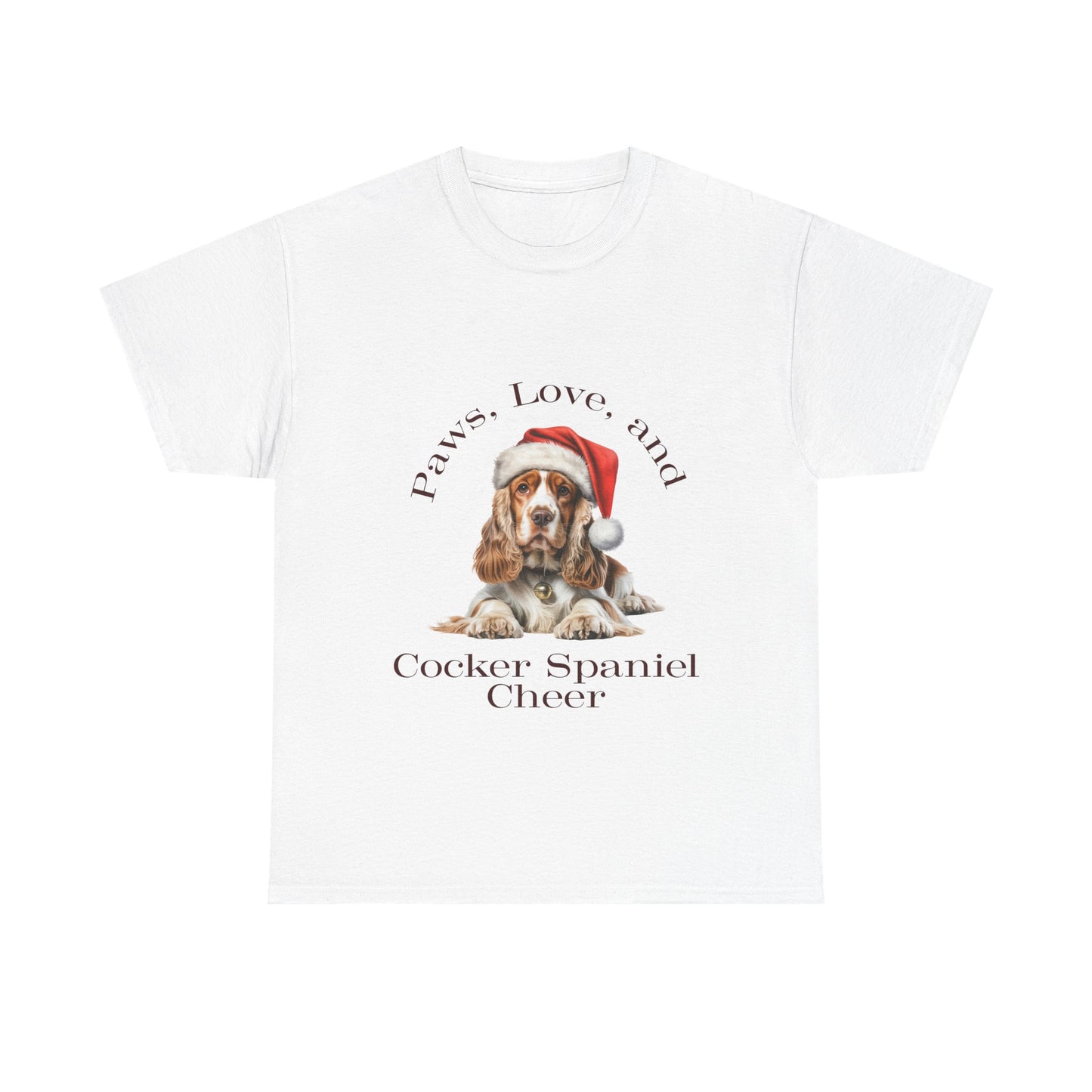 Paws, love, and Cocker Spaniel Cheer Christms T-Shirt, Festive Cocker Spaniel Dog Christmas Tee, Cute Pet Lover Shirt, Holiday Apparel, Great Gift for Dog Owners