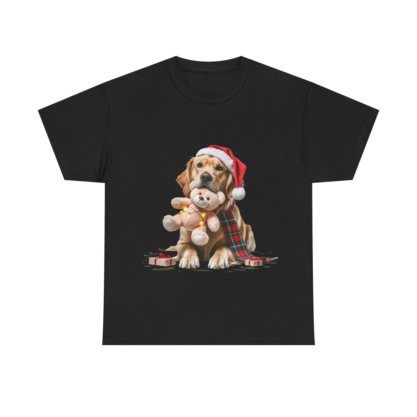 Christmas Puppy T-Shirt – Labrador in Santa Hat Holding Teddy Holiday Tee