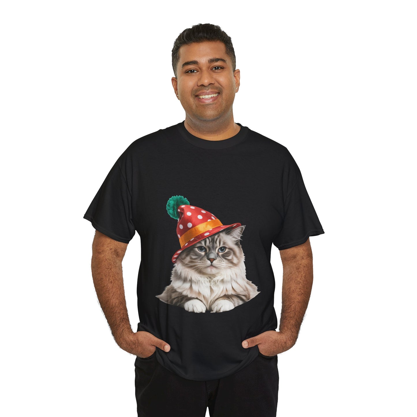 Christmas Cat in Christmas Party Hat T-Shirt — Cute Christmas Kitty Tee