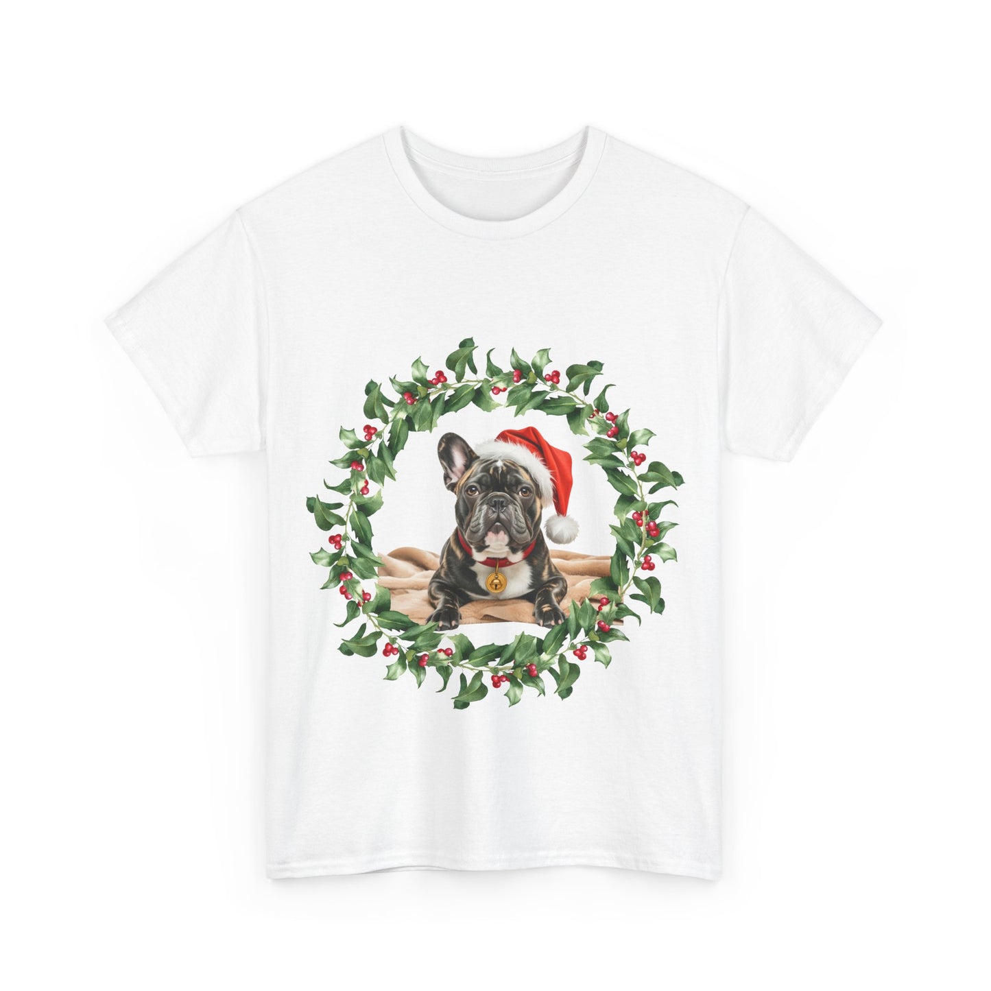French Bulldog Christmas wreath T-Shirt, Festive Frenchie Dog Christmas Tee, Cute Pet Lover Shirt, Holiday Apparel, Great Gift for Dog Owners