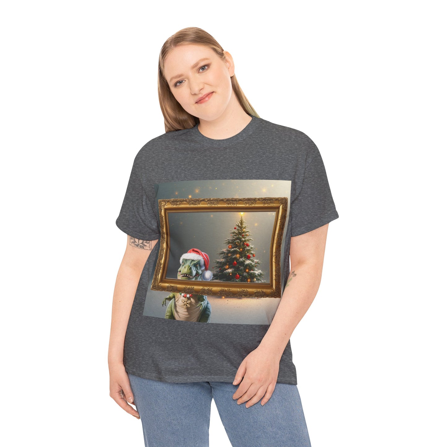 Christmas Dinosaur Portrait Tee — Santa Hat Dinosaur Christmas tree with Festive Tree