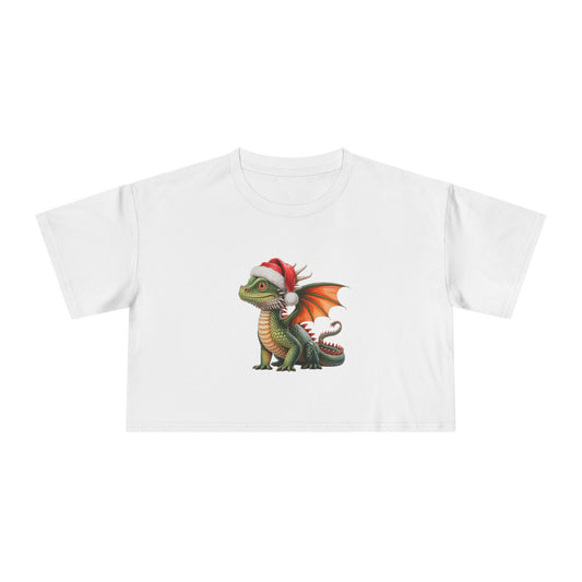 Christmas Dragon Women's Crop Tee — Cute Holiday Dragon Graphic Top