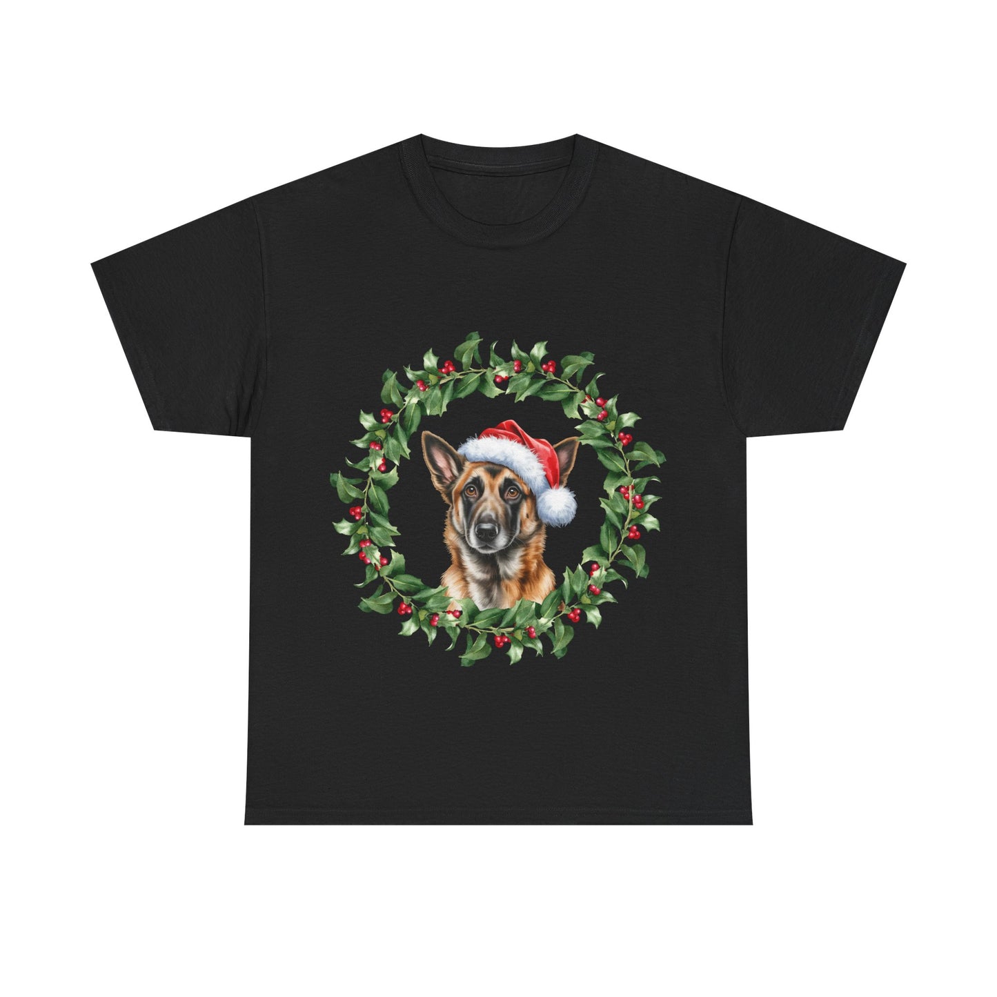 Belgian Malinois Christmas wreath T-Shirt, Festive Belgian Malinois Dog Christmas Tee, Cute Pet Lover Shirt, Holiday Apparel, Great Gift for Dog Owners