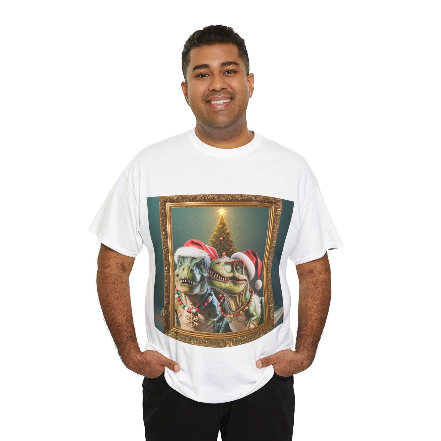 T-Rex Holiday Portrait Tee – Funny Christmas Dinosaur Shirt
