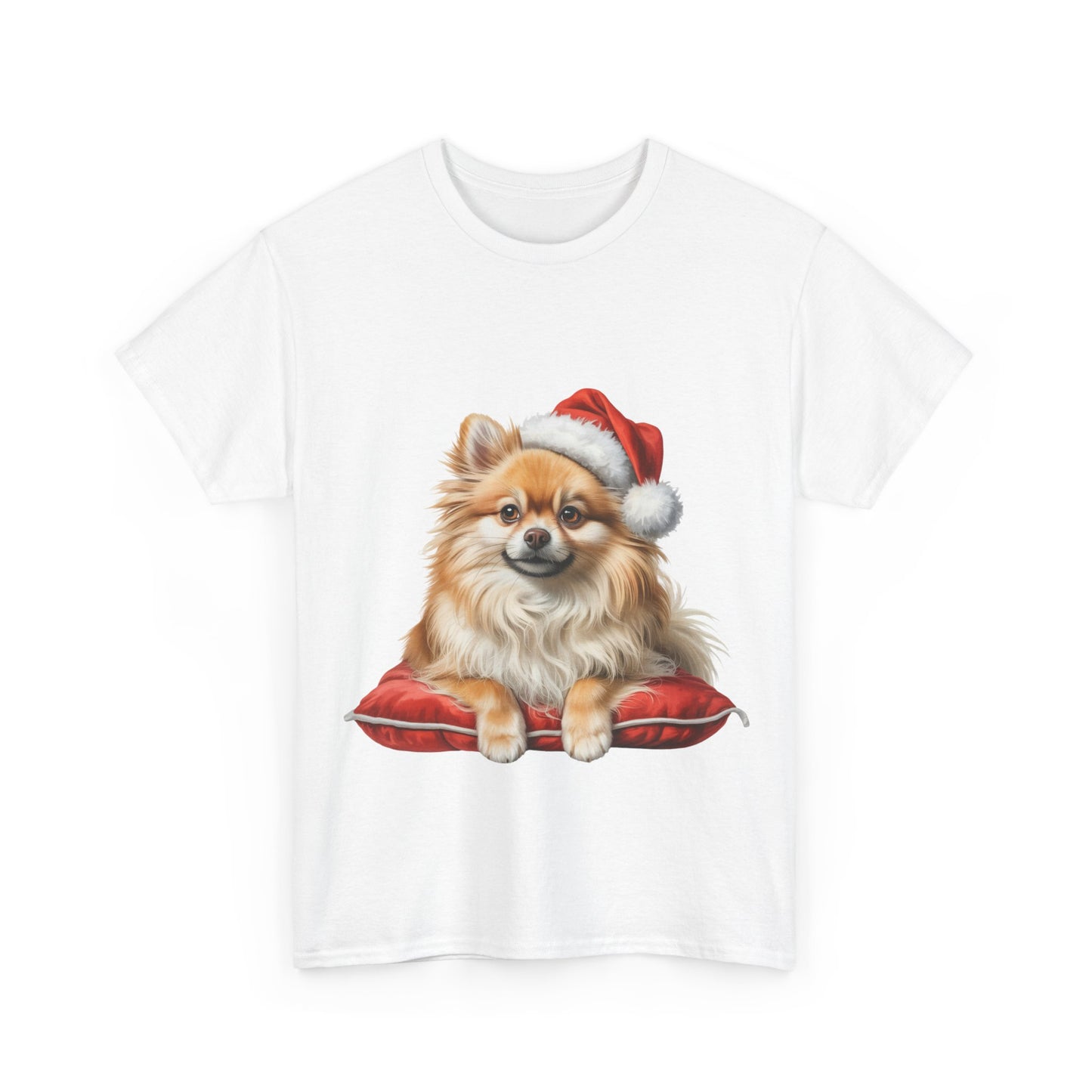 Pomeranian on a cushion Christmas Tee, Cute Pet Lover Shirt, Holiday Apparel, Great Gift for Dog Owners