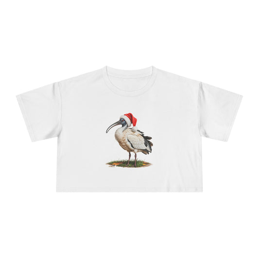 Christmas Ibis Crop Tee — Festive Bird Santa Hat Top