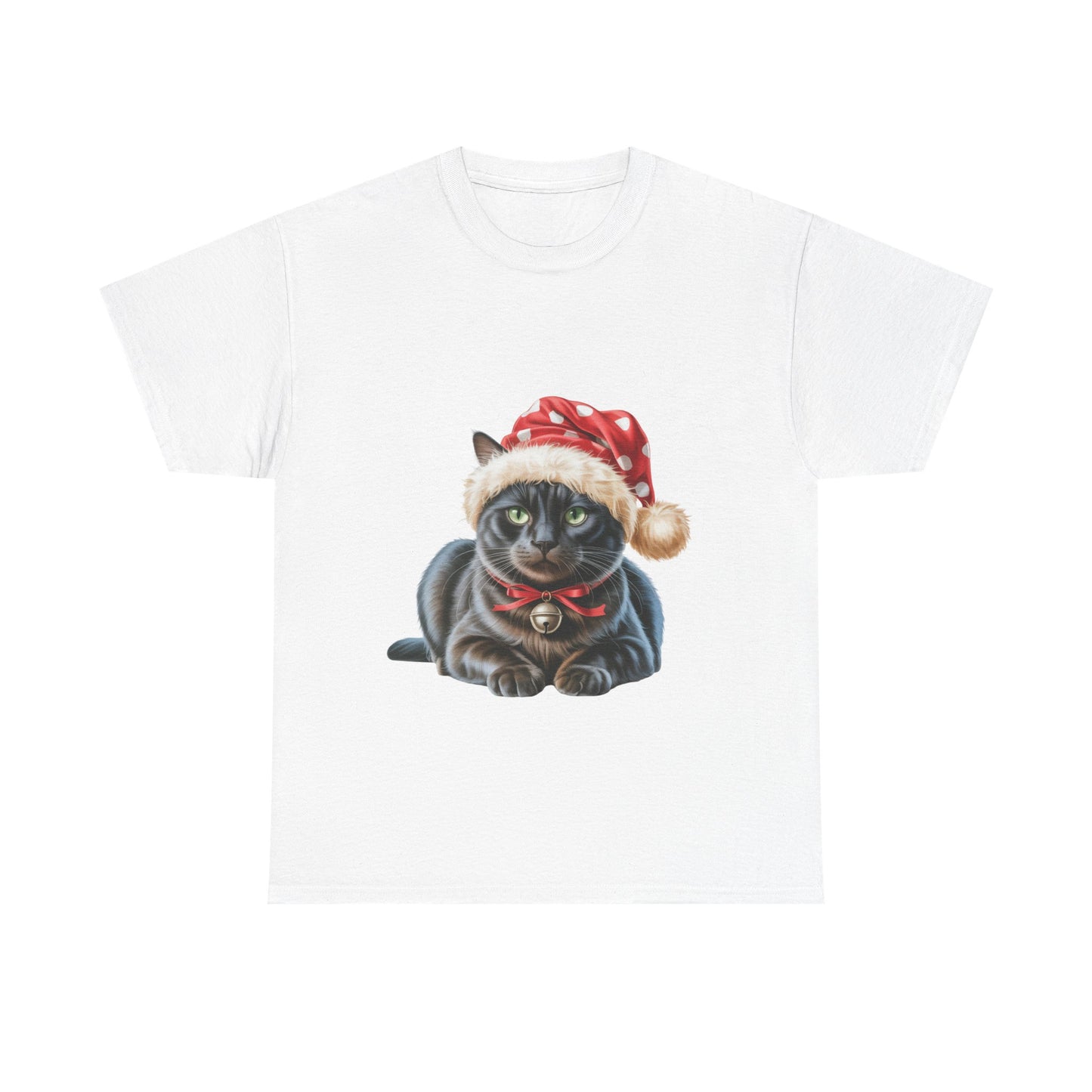 Black Cat in Santa Hat T-Shirt — Cute Christmas Black Cat Holiday Tee
