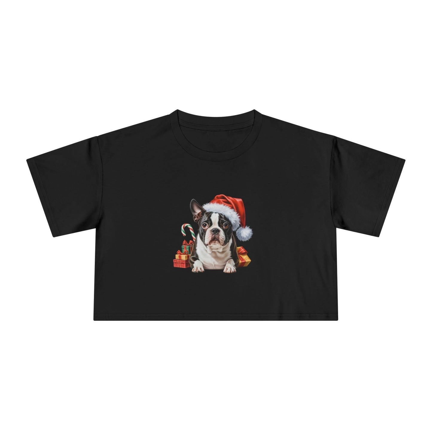 Christmas Boston TerrierCrop Tee — Cute Boston Terrier Dog Holiday Top