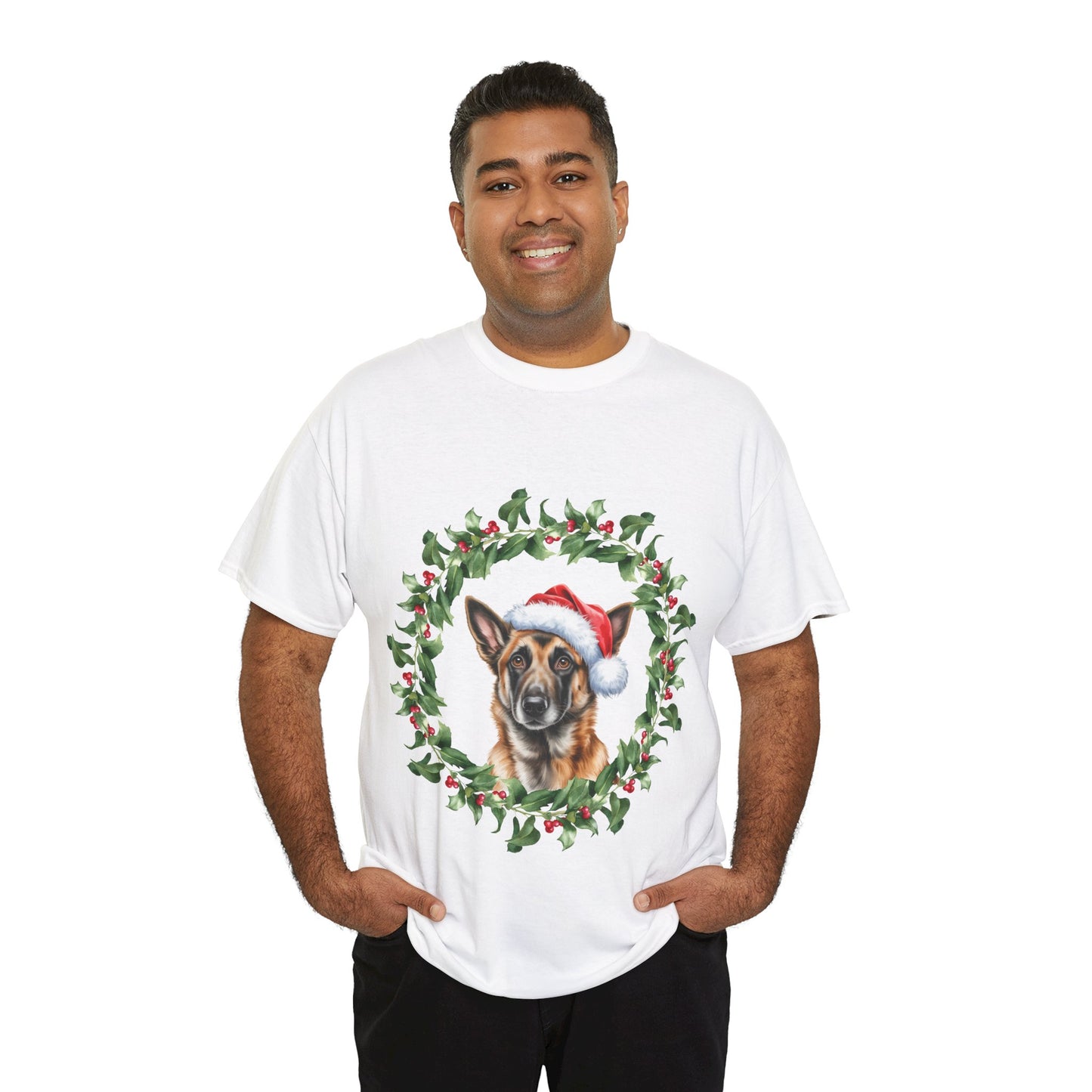 Belgian Malinois Christmas wreath T-Shirt, Festive Belgian Malinois Dog Christmas Tee, Cute Pet Lover Shirt, Holiday Apparel, Great Gift for Dog Owners