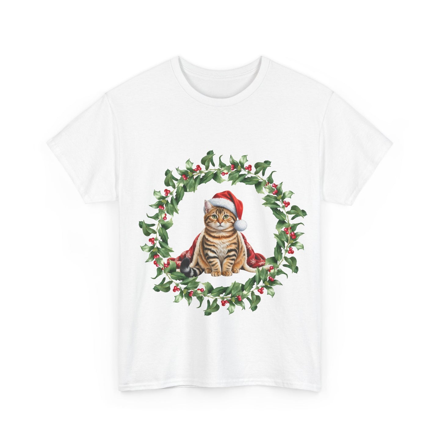 Tabby cat Christmas wreath T-Shirt, Festive tabby Cat Christmas Tee, Cute Pet Lover Shirt, Holiday Apparel, Great Gift for Pet Owners