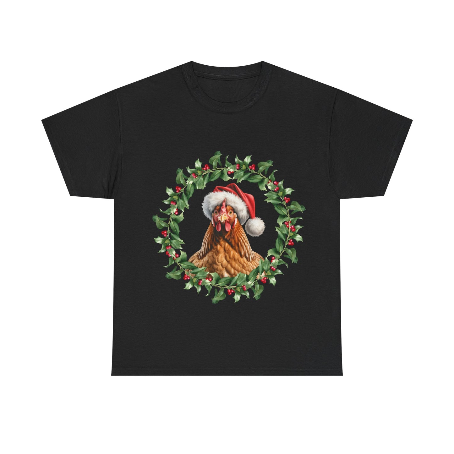 Christmas Chicken wreath T-Shirt – Holiday Farm Animal Lover Tee, Festive Poultry Shirt, Cute Chicken Xmas Gift, Nature Lover Apparel, Holiday Barnyard Shirt for Chicken Lovers