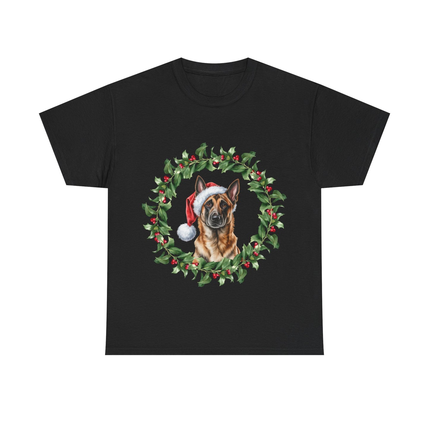 Belgian Malinois Christmas Wreath T-Shirt, Festive Belgian Malinois Dog Christmas Tee, Cute Pet Lover Shirt, Holiday Apparel, Great Gift for Dog Owners