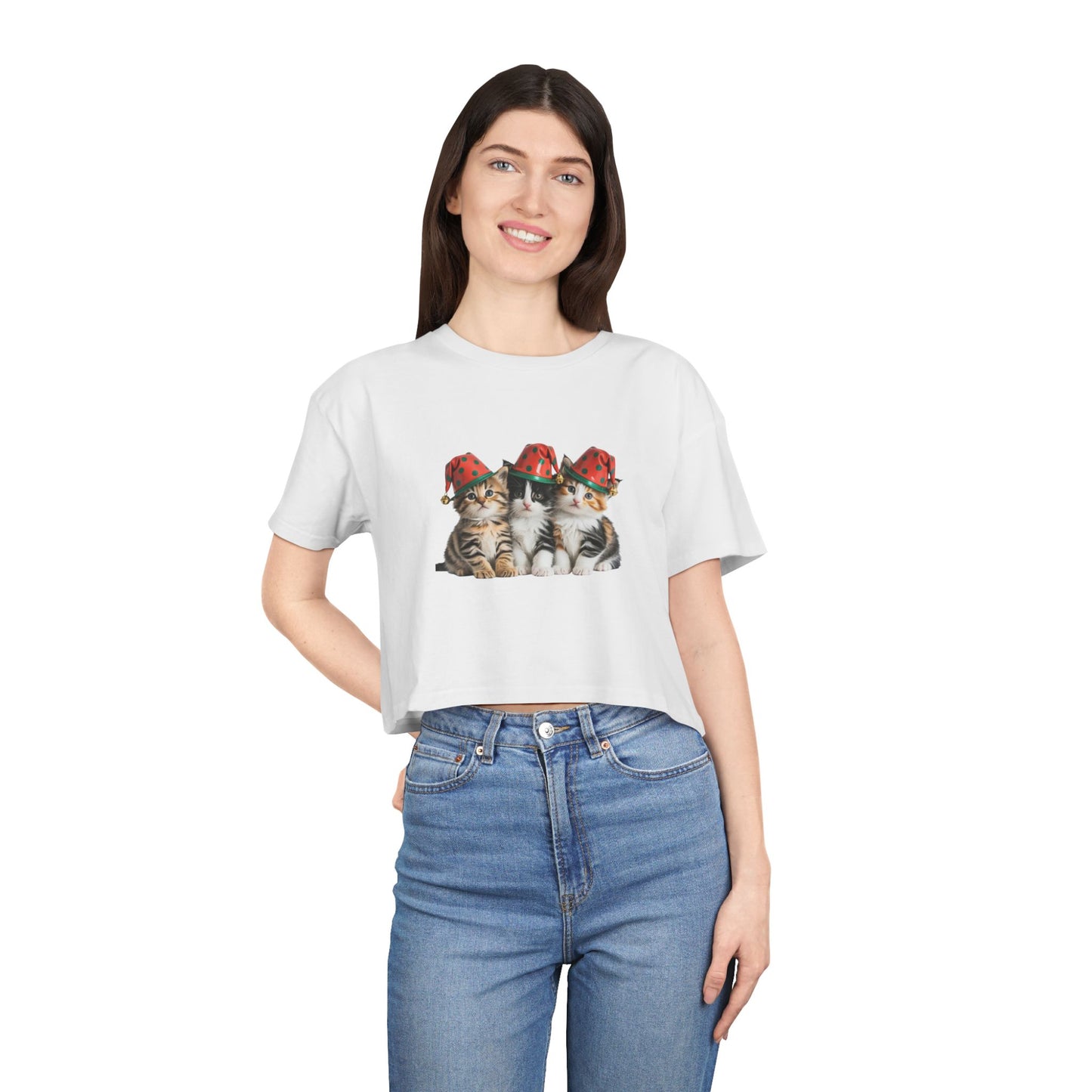Cute Kittens in Straw Hats Crop Tee — Vintage Cat Graphic Top for Women