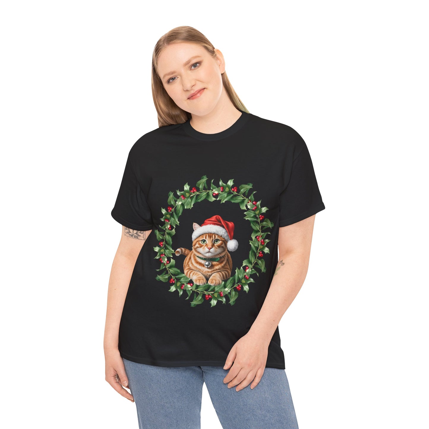 Ginger Christmas cat in wreath! T-Shirt, Festive Ginger Cat Christmas Tee, Cute Pet Lover Shirt, Holiday Apparel, Great Gift for Pet Owners