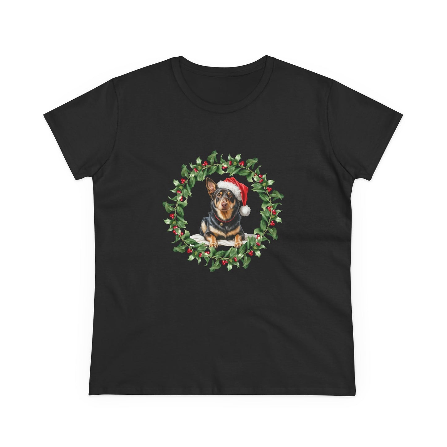 Kelpie wreath Christmas T-Shirt, Festive Kelpie Dog Christmas Tee, Cute Pet Lover Shirt, Holiday Apparel, Great Gift for Dog Owners