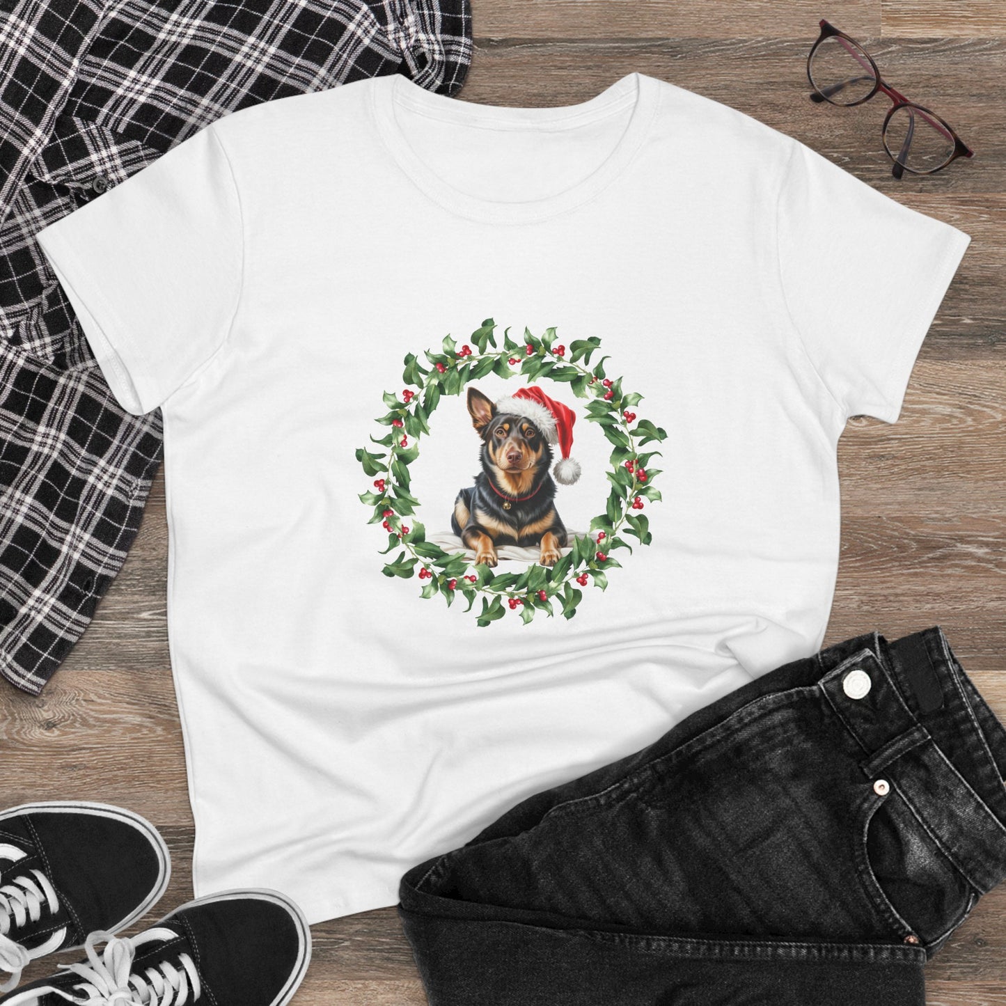 Kelpie wreath Christmas T-Shirt, Festive Kelpie Dog Christmas Tee, Cute Pet Lover Shirt, Holiday Apparel, Great Gift for Dog Owners