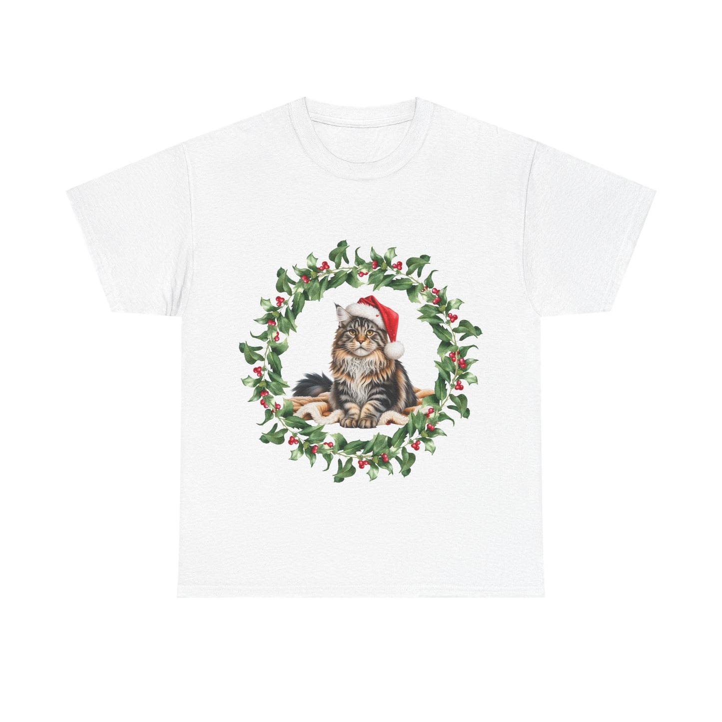 Maine Coon cat Christmas wreath T-Shirt, Festive Maine Coon Cat Christmas Tee, Cute Pet Lover Shirt, Holiday Apparel, Great Gift for Pet Owners