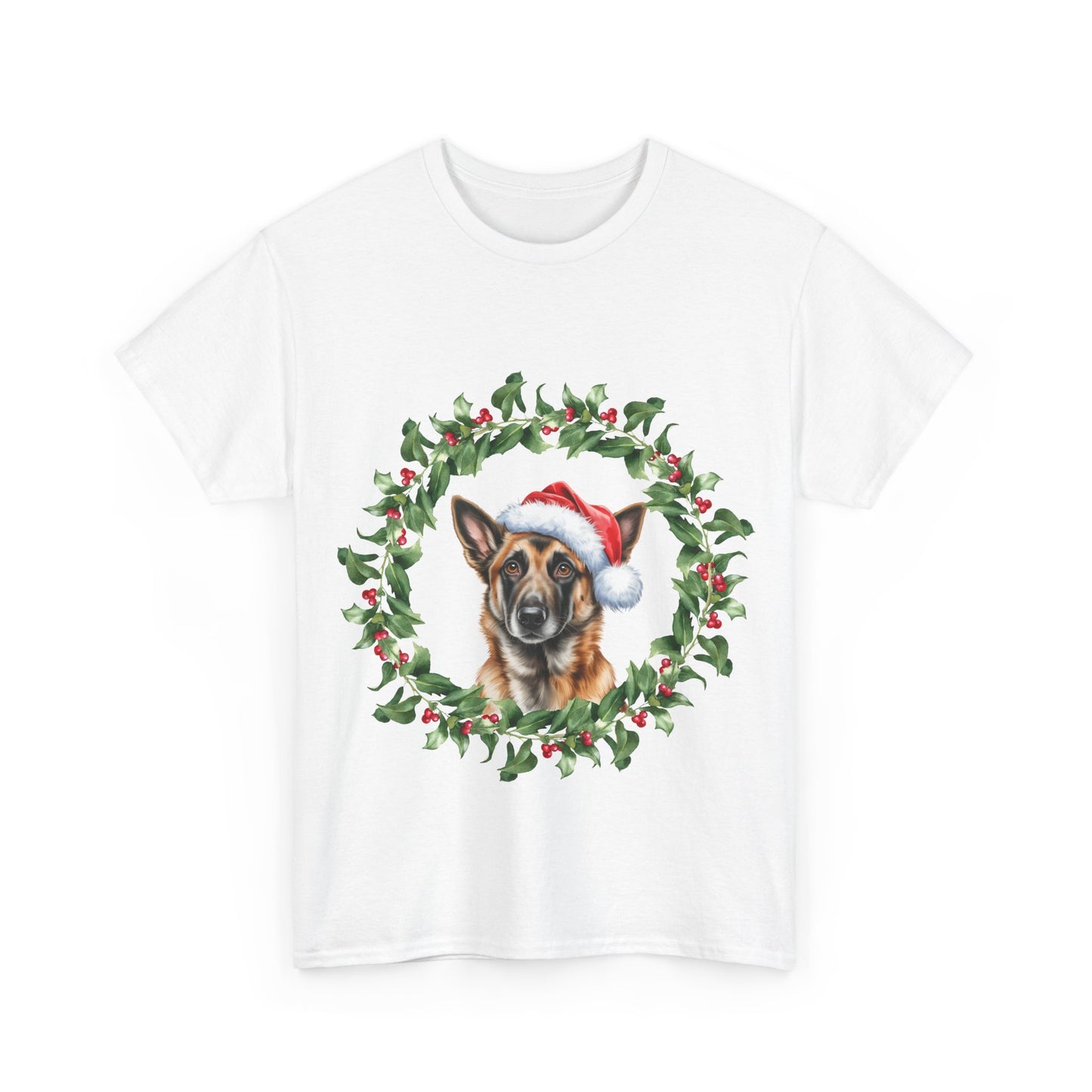 Belgian Malinois Christmas wreath T-Shirt, Festive Belgian Malinois Dog Christmas Tee, Cute Pet Lover Shirt, Holiday Apparel, Great Gift for Dog Owners