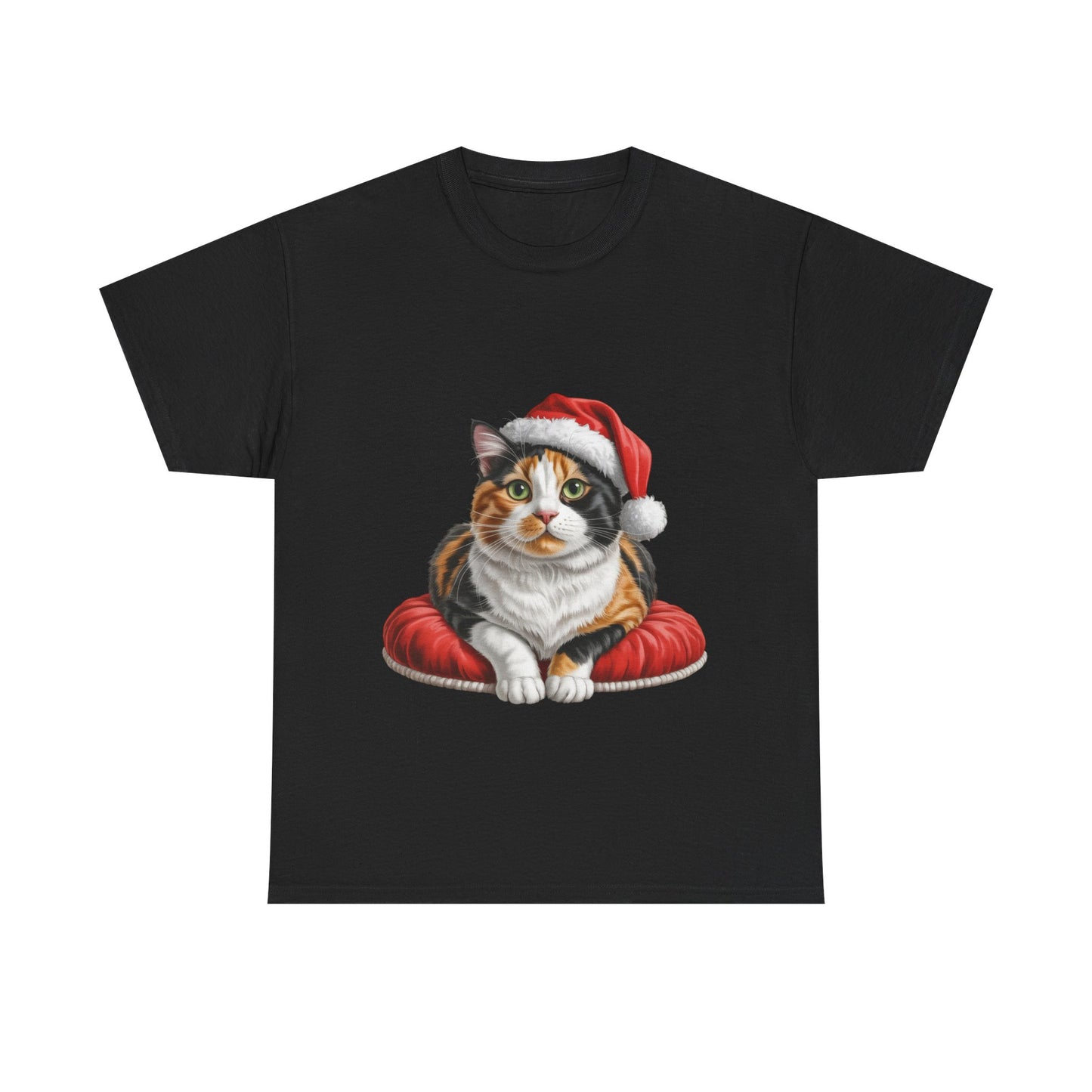 Calico cat on a cushion Christmas T-Shirt, Festive calico Cat Christmas Tee, Cute Pet Lover Shirt, Holiday Apparel, Great Gift for Pet Owners