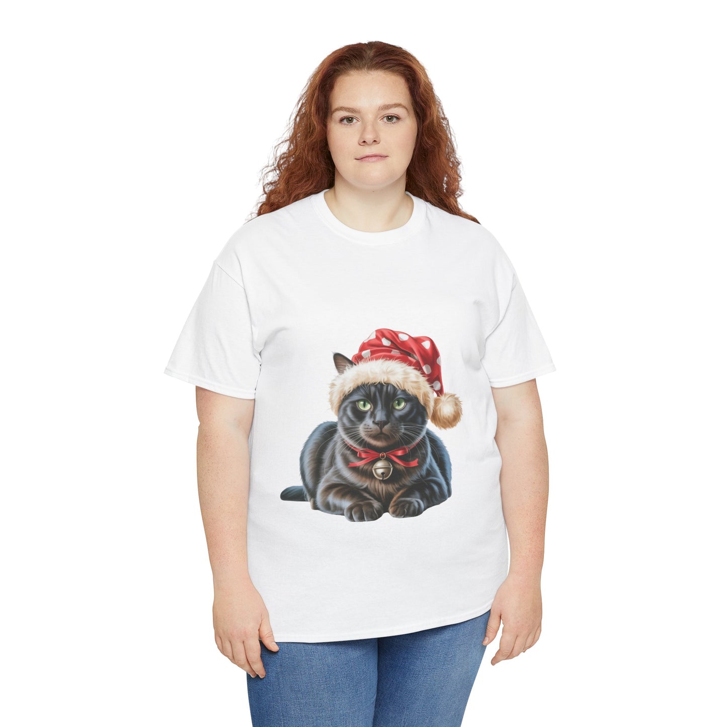 Black Cat in Santa Hat T-Shirt — Cute Christmas Black Cat Holiday Tee