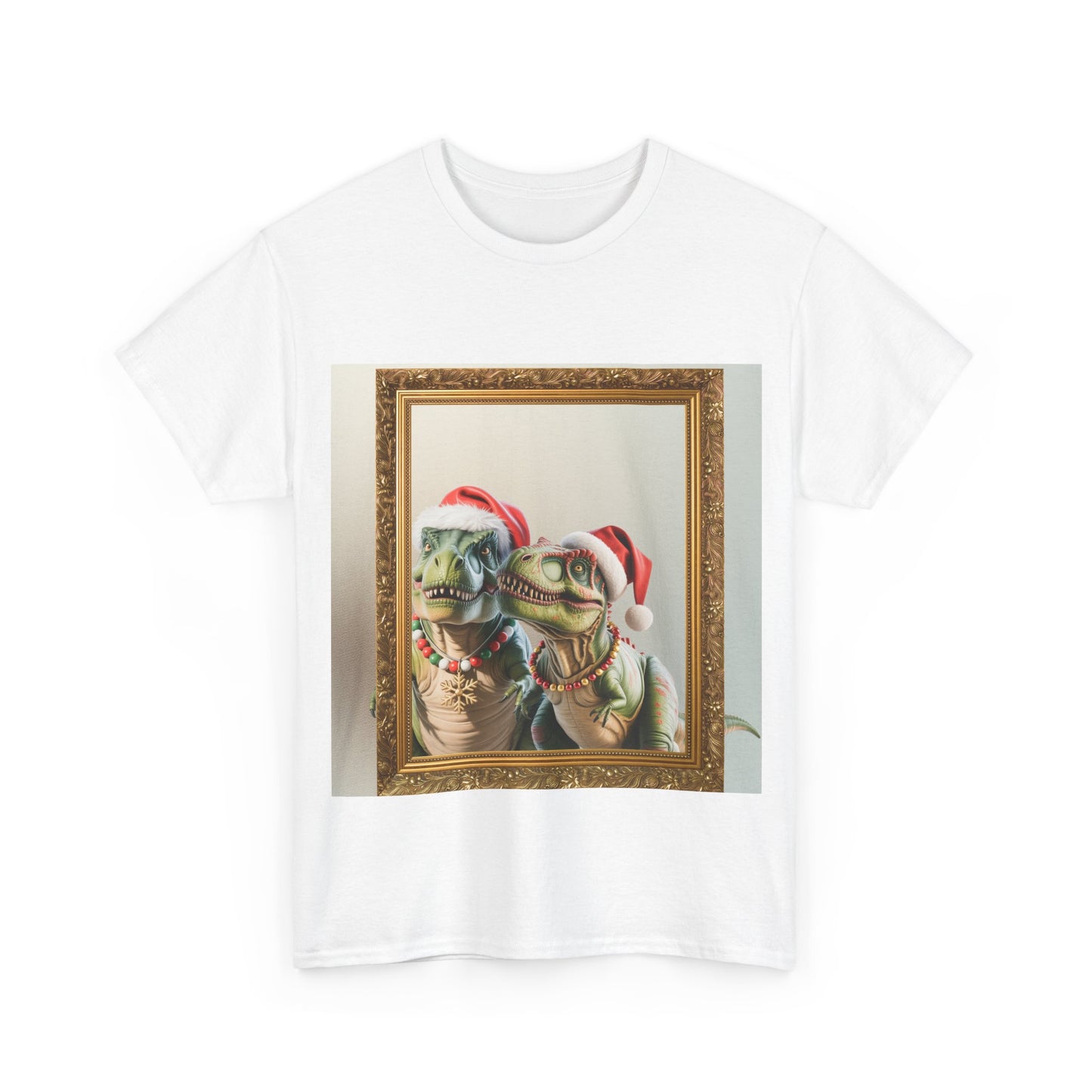 Christmas Mr & Mrs T-Rex T-Shirt — Festive T-Rex in Santa Hat with Presents