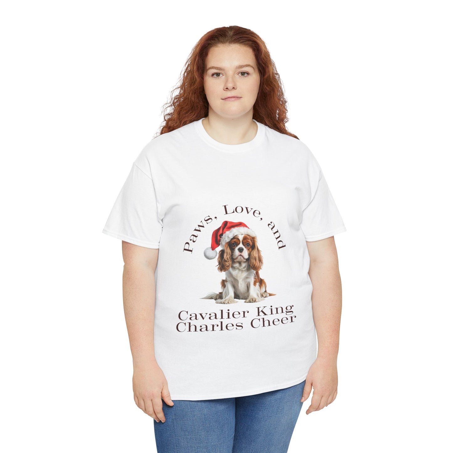 Paws, love, and Cavalier King Charles Cheer T-Shirt, Festive Cavvy Dog Christmas Tee, Cute Pet Lover Shirt, Holiday Apparel, Great Gift for Dog Owners