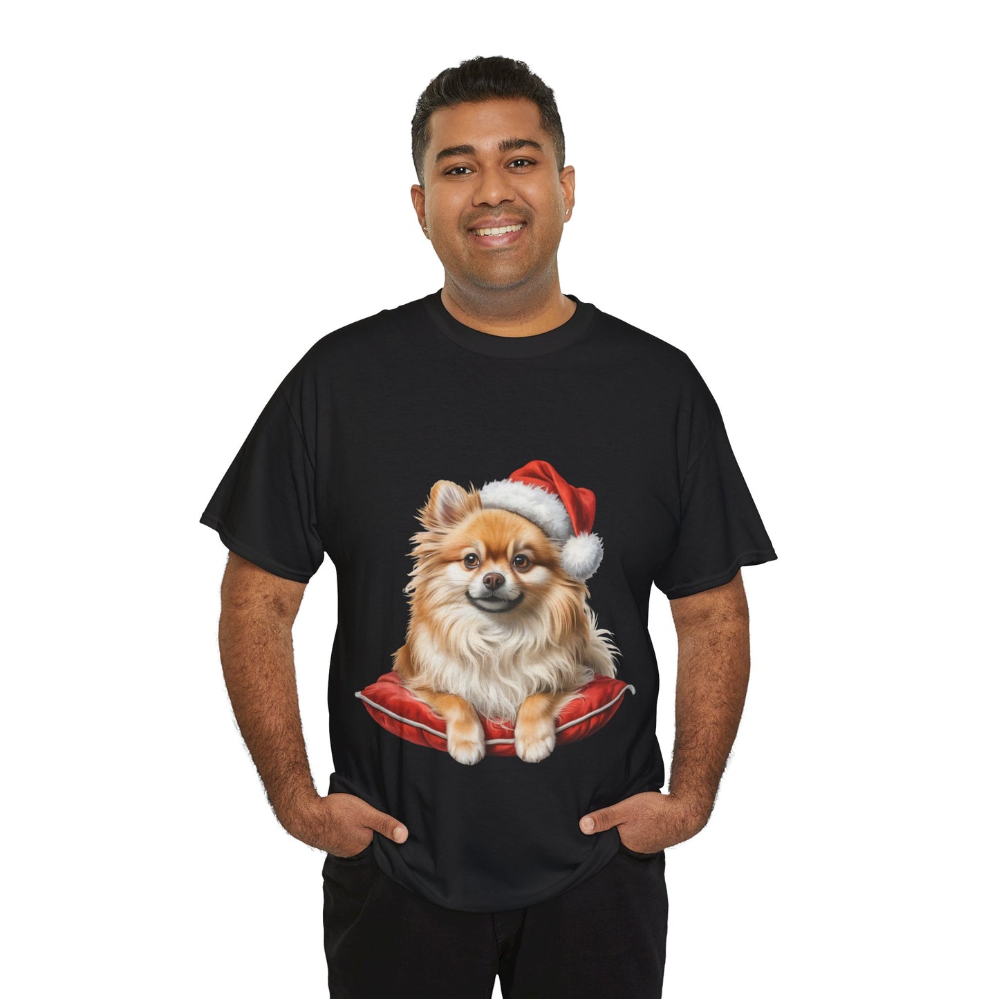 Pomeranian on a cushion Christmas Tee, Cute Pet Lover Shirt, Holiday Apparel, Great Gift for Dog Owners