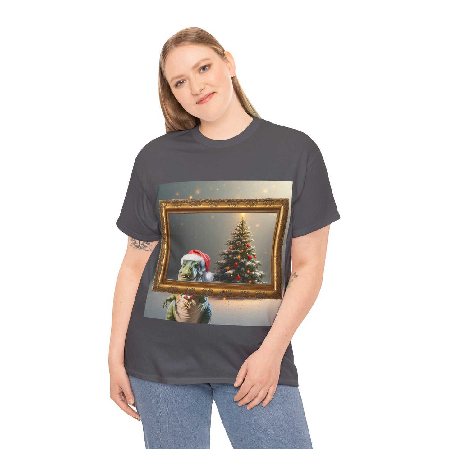 Christmas Dinosaur Portrait Tee — Santa Hat Dinosaur Christmas tree with Festive Tree