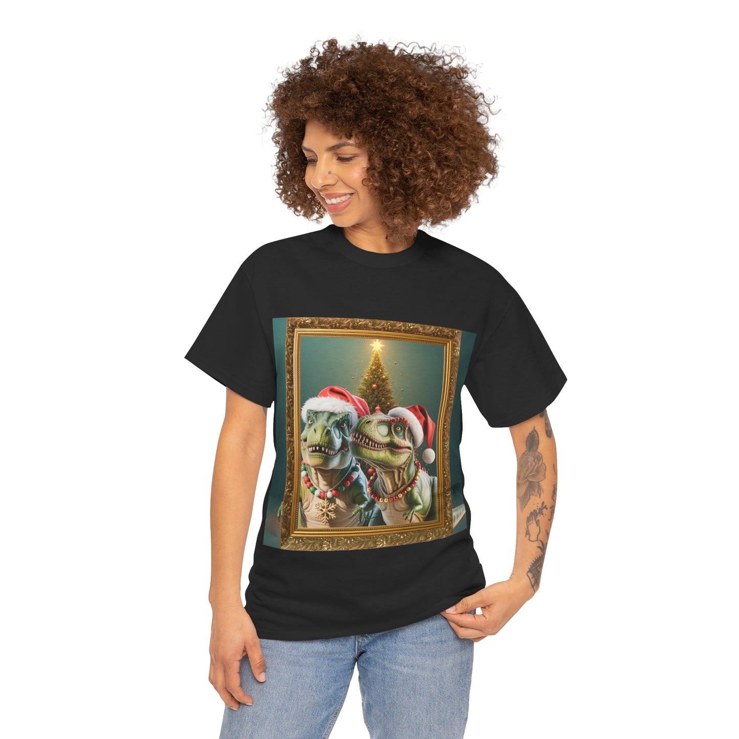 T-Rex Holiday Portrait Tee – Funny Christmas Dinosaur Shirt