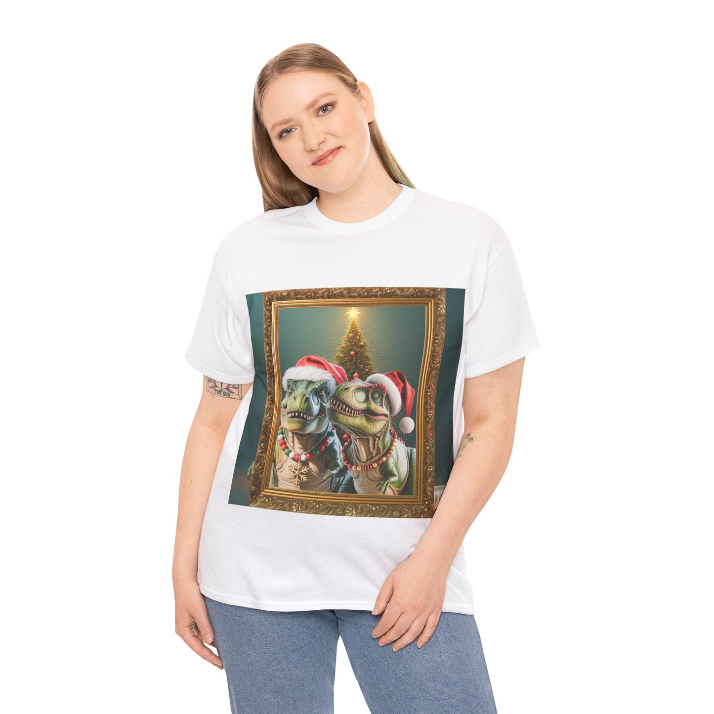 T-Rex Holiday Portrait Tee – Funny Christmas Dinosaur Shirt
