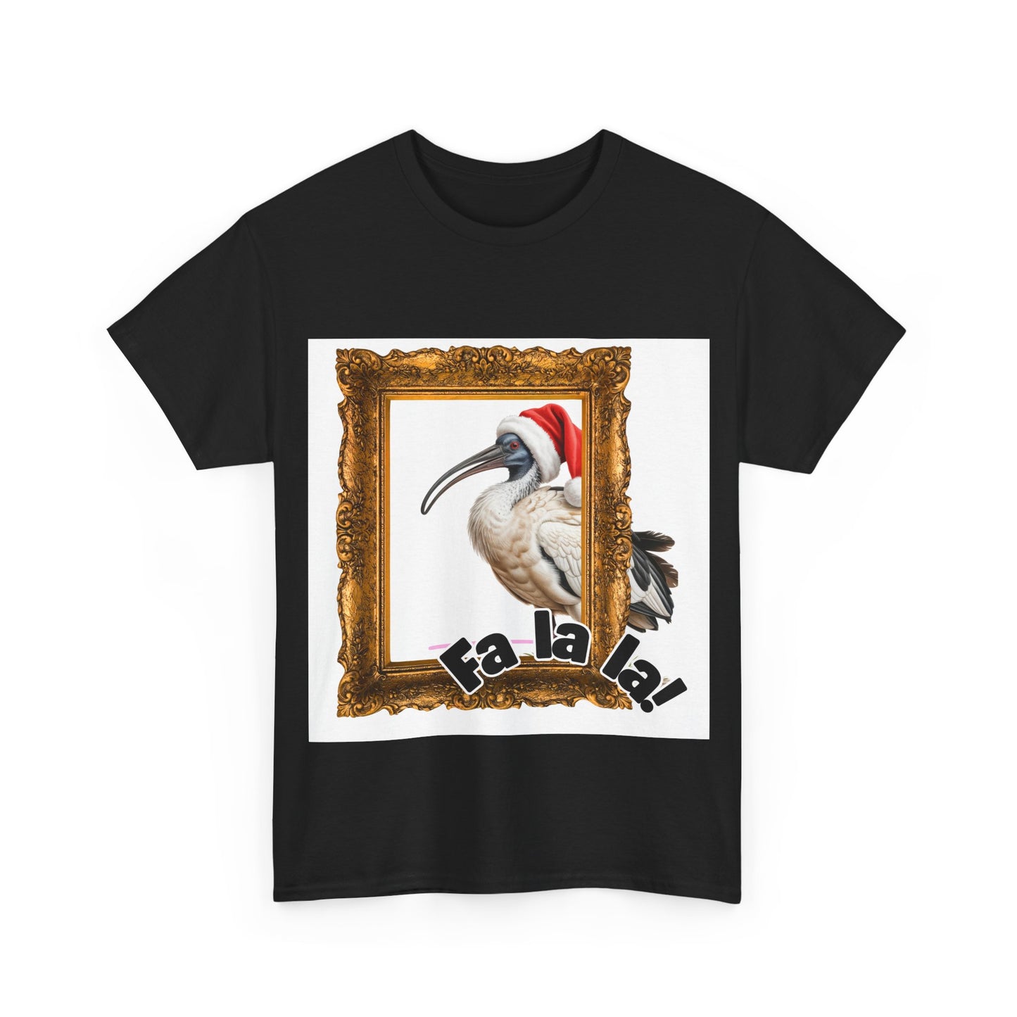 T-Shirt — Christmas Ibis in Gold Frame “Fa la la!” Holiday Tee