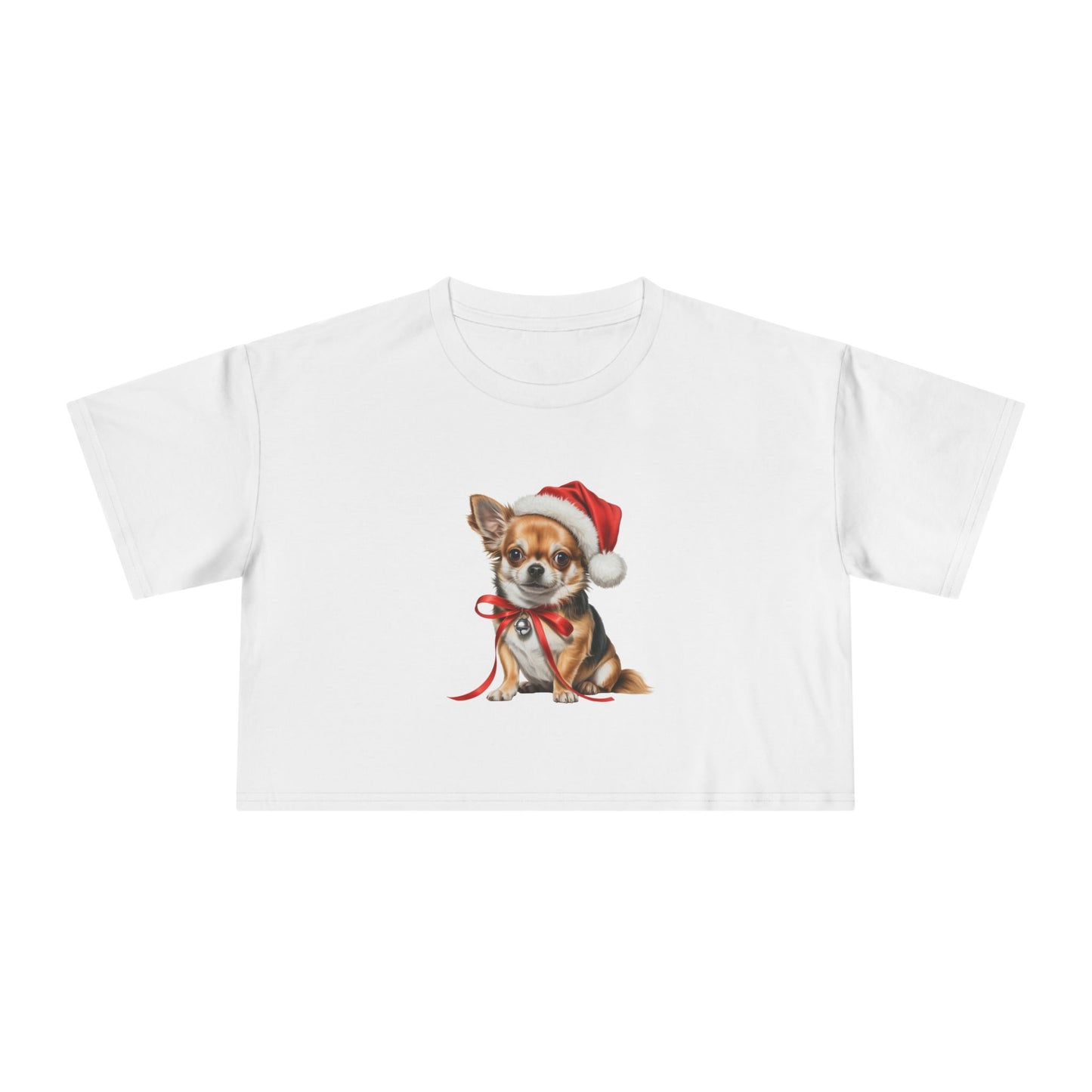 Crop Tee — Christmas Chihuahua in Santa Hat Holiday Top