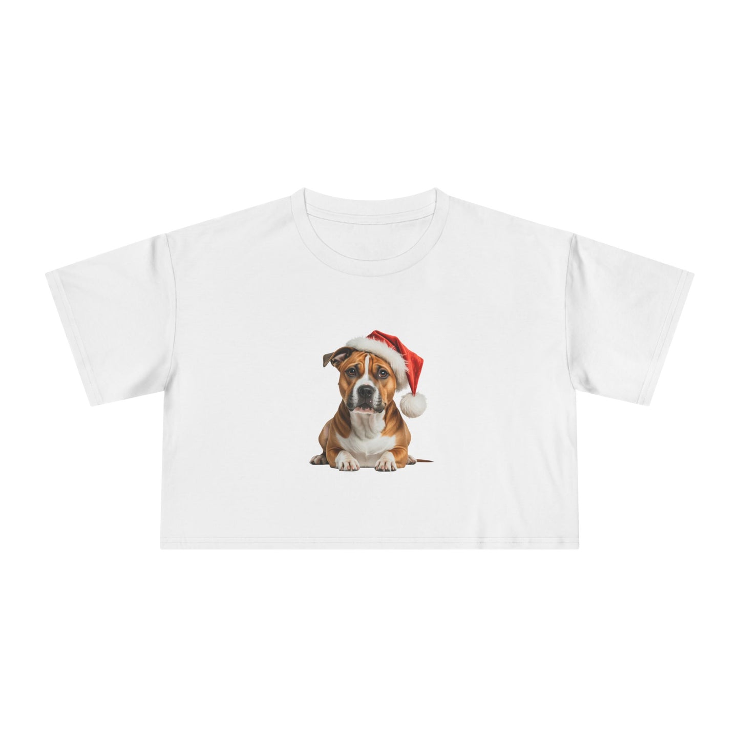 Christmas Stafffordshire Terrier Crop Tee — Santa Hat Staffy Dog Graphic Top