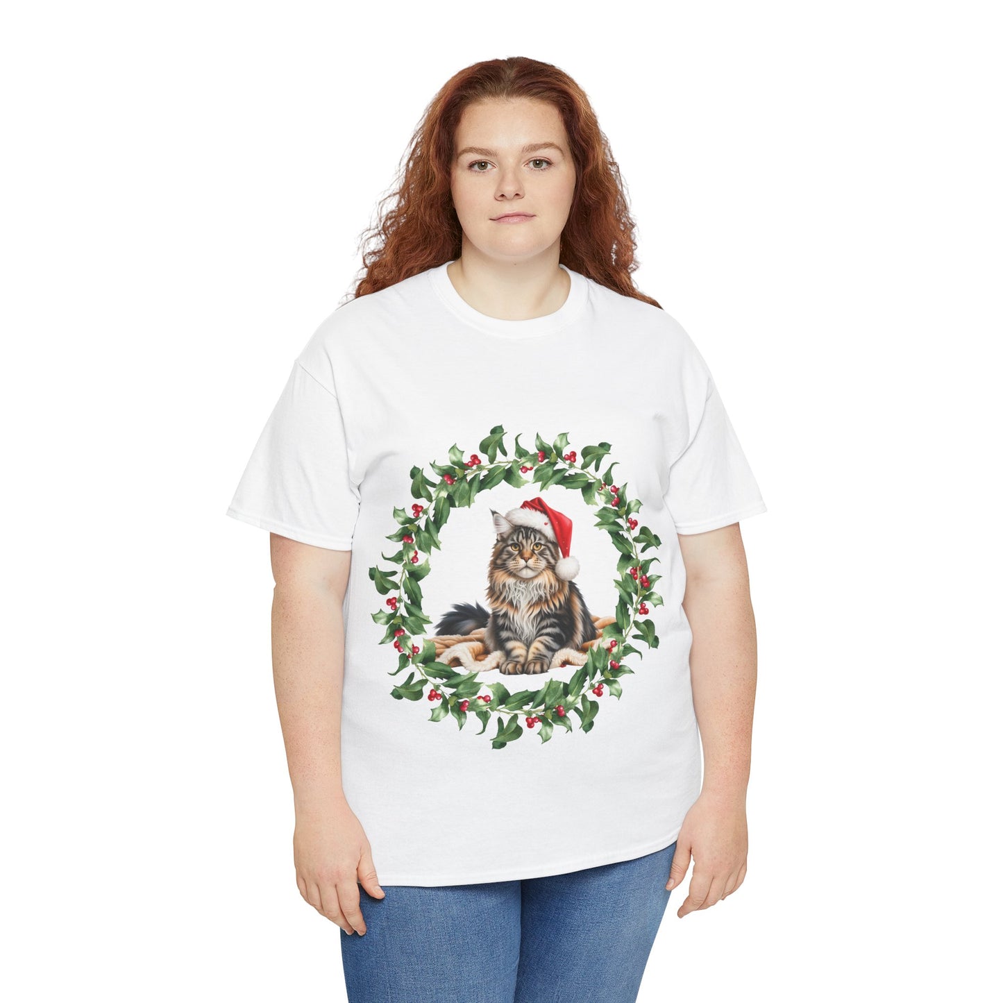 Maine Coon cat Christmas wreath T-Shirt, Festive Maine Coon Cat Christmas Tee, Cute Pet Lover Shirt, Holiday Apparel, Great Gift for Pet Owners