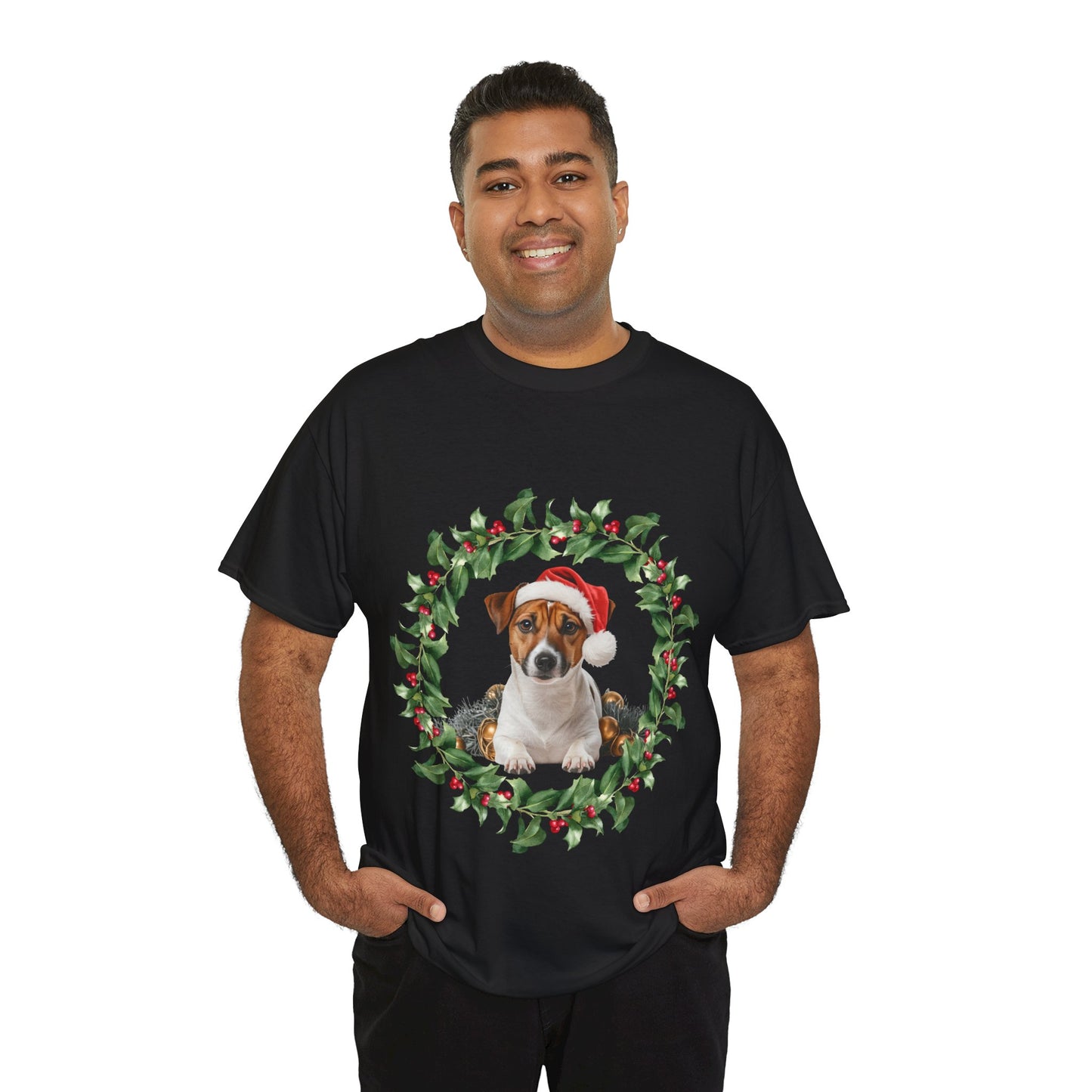 Jack Russell Christmas wreath T-Shirt, Festive Jack Russell Dog Christmas Tee, Cute Pet Lover Shirt, Holiday Apparel, Great Gift for Dog Owners