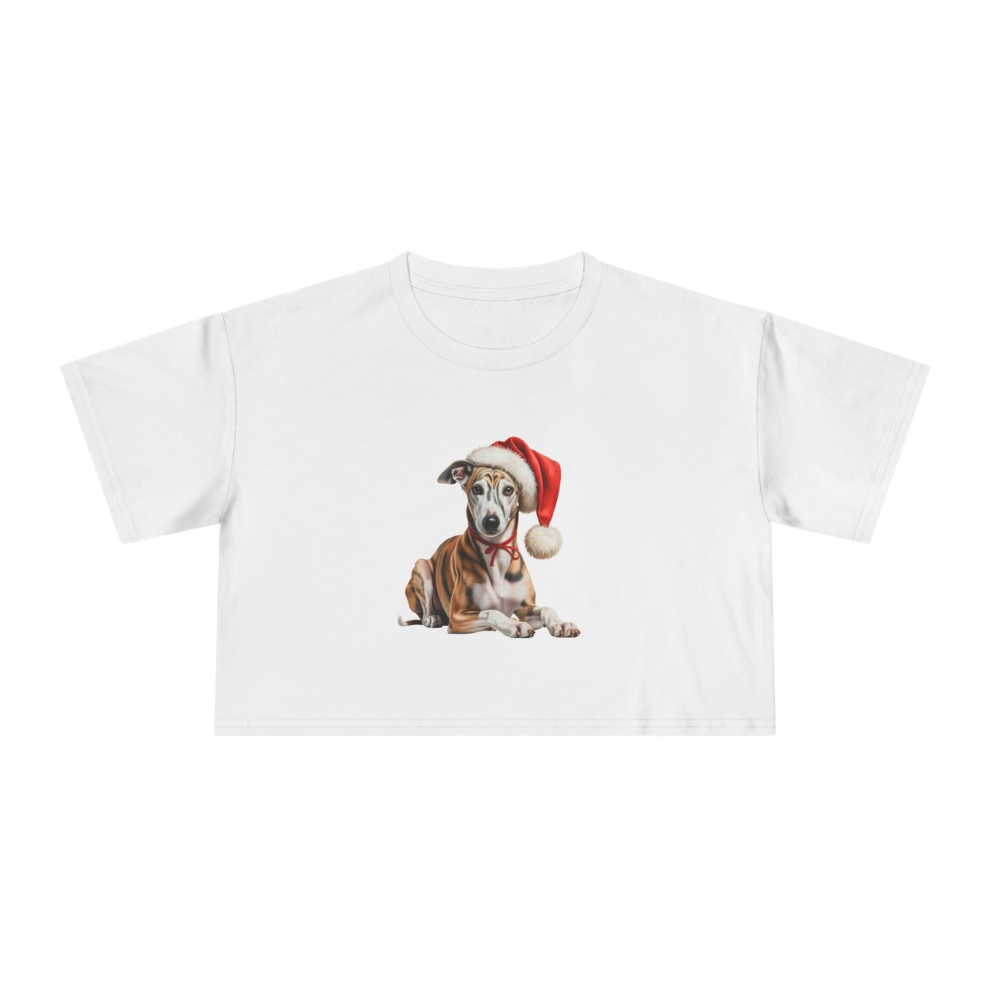 Christmas Greyhound Dog Crop Tee — Greyhound dog Santa Hat Puppy Holiday Top
