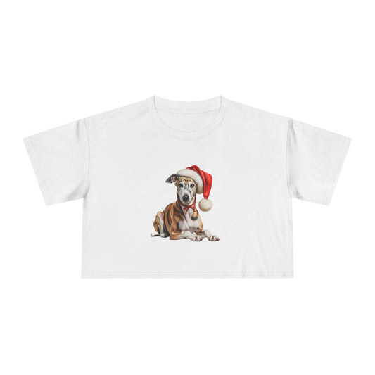 Christmas Greyhound Dog Crop Tee — Greyhound dog Santa Hat Puppy Holiday Top