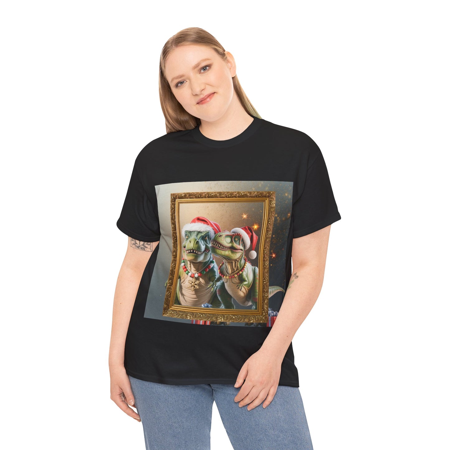 Christmas Mr & Mrs T-Rex T-Shirt — Festive T-Rex in Santa Hat with Presents