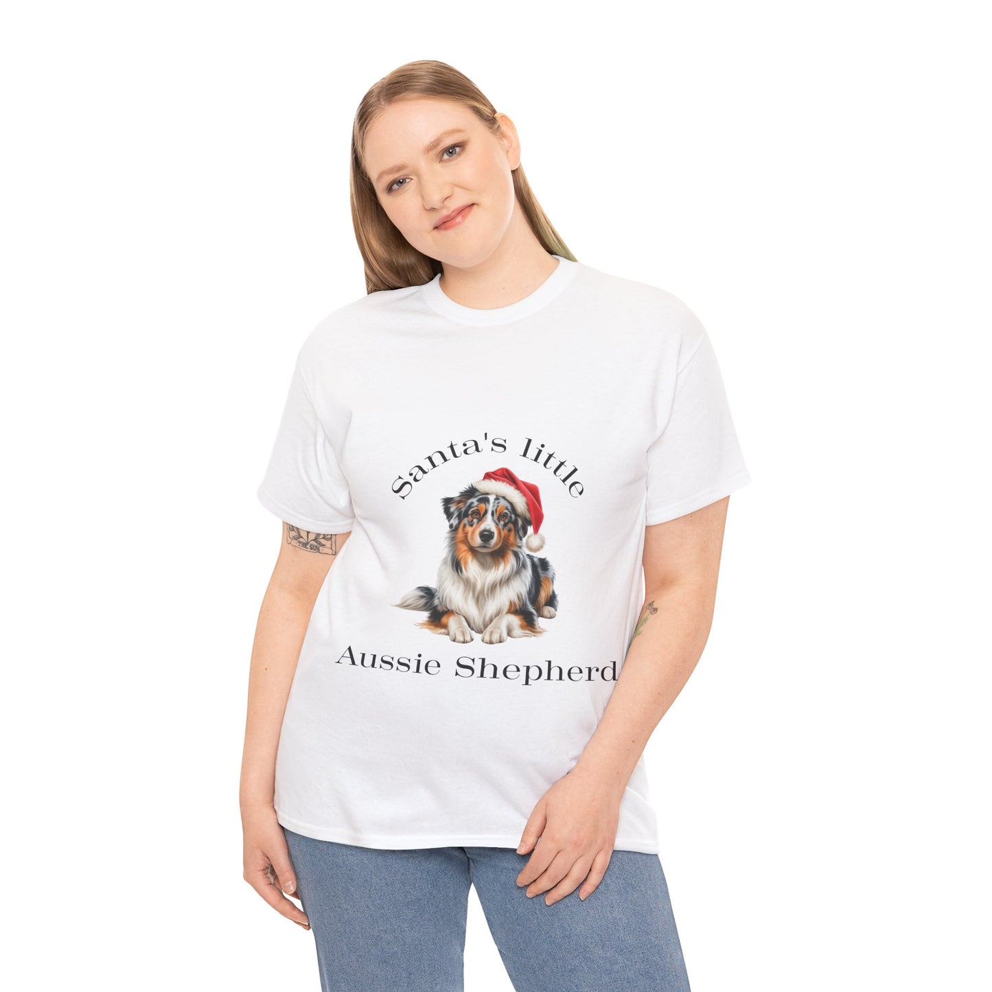 Santa's little Aussie Shepherd T-Shirt, Festive Aussie Shepherd Dog Christmas Tee, Cute Pet Lover Shirt, Holiday Apparel, Great Gift for Dog Owners