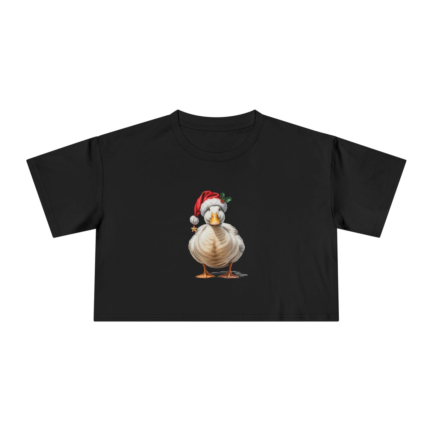 Christmas Duck Crop Tee — Cute Holiday Duck in Santa Hat Women's Crop Top