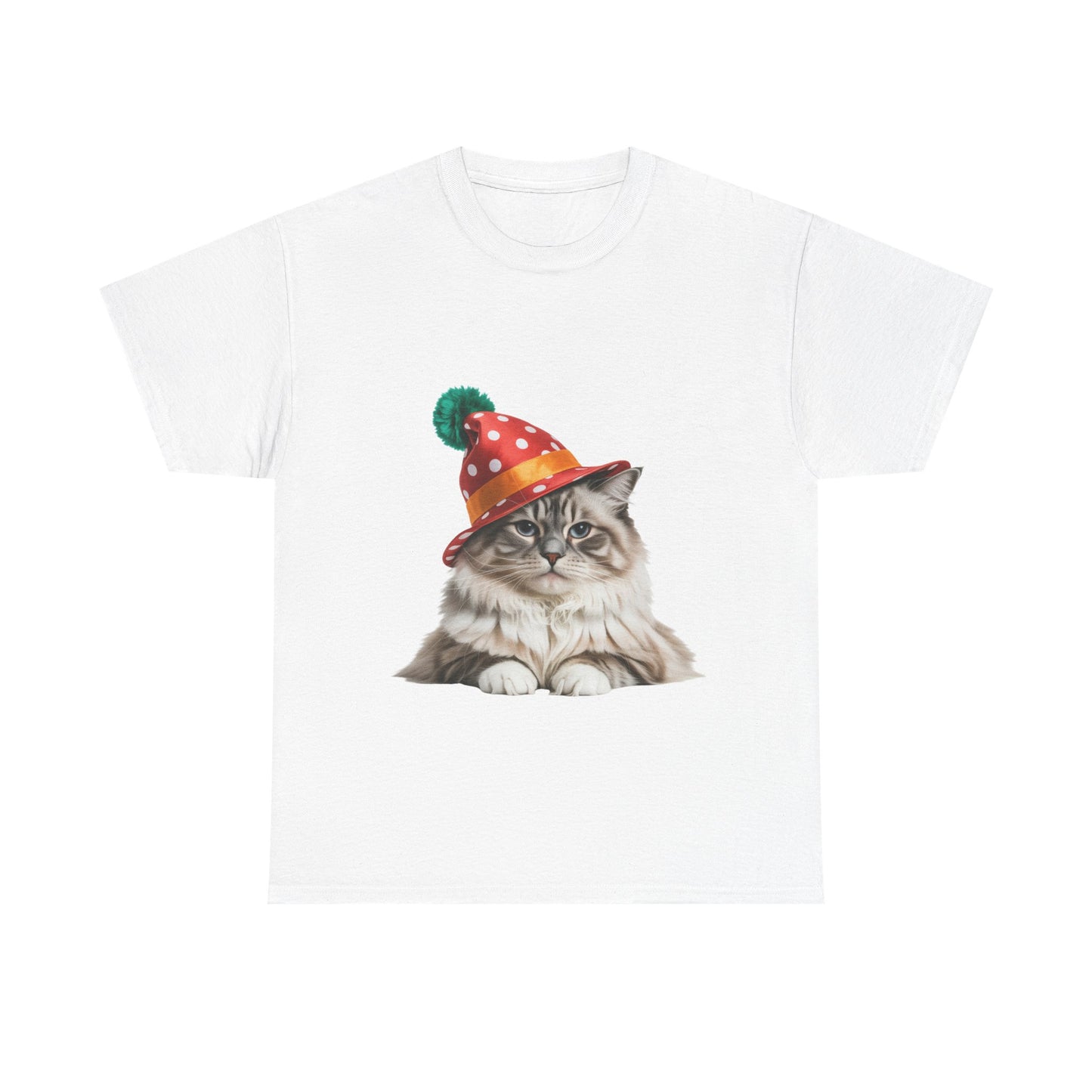 Christmas Cat in Christmas Party Hat T-Shirt — Cute Christmas Kitty Tee